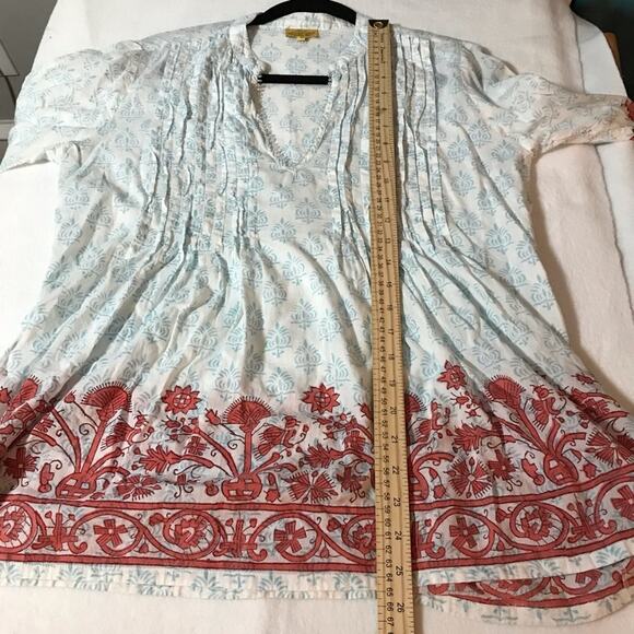 Roberta roller rabbit v neck pullover cotton tunic beaded size s 3/4 sleeve - Picture 6 of 10